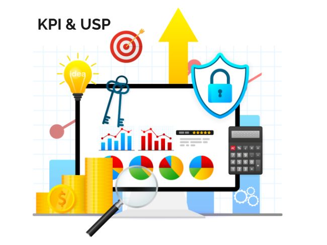 KPI and USP Key Performance Indicators and Unique Selling Point for businesses