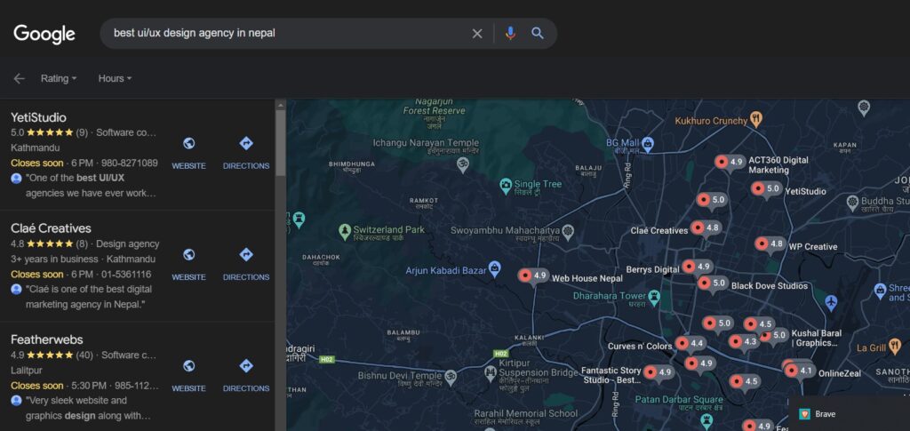 Google Map ranking of IT company in Nepal Yeti Studio